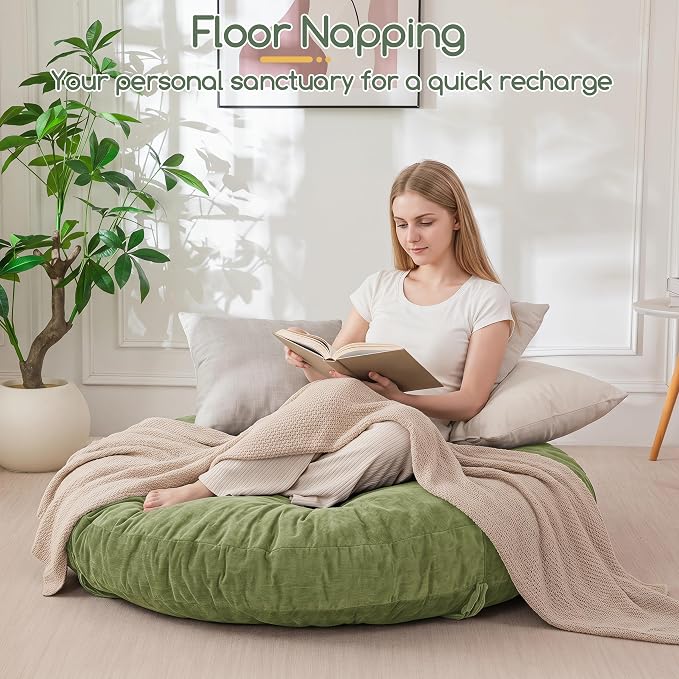 HIGOGOGO Papasan Chair Cushion with Chenille Cover (Without Chair), Soft Supportive Cushion, Green, 48 x 48 Inch