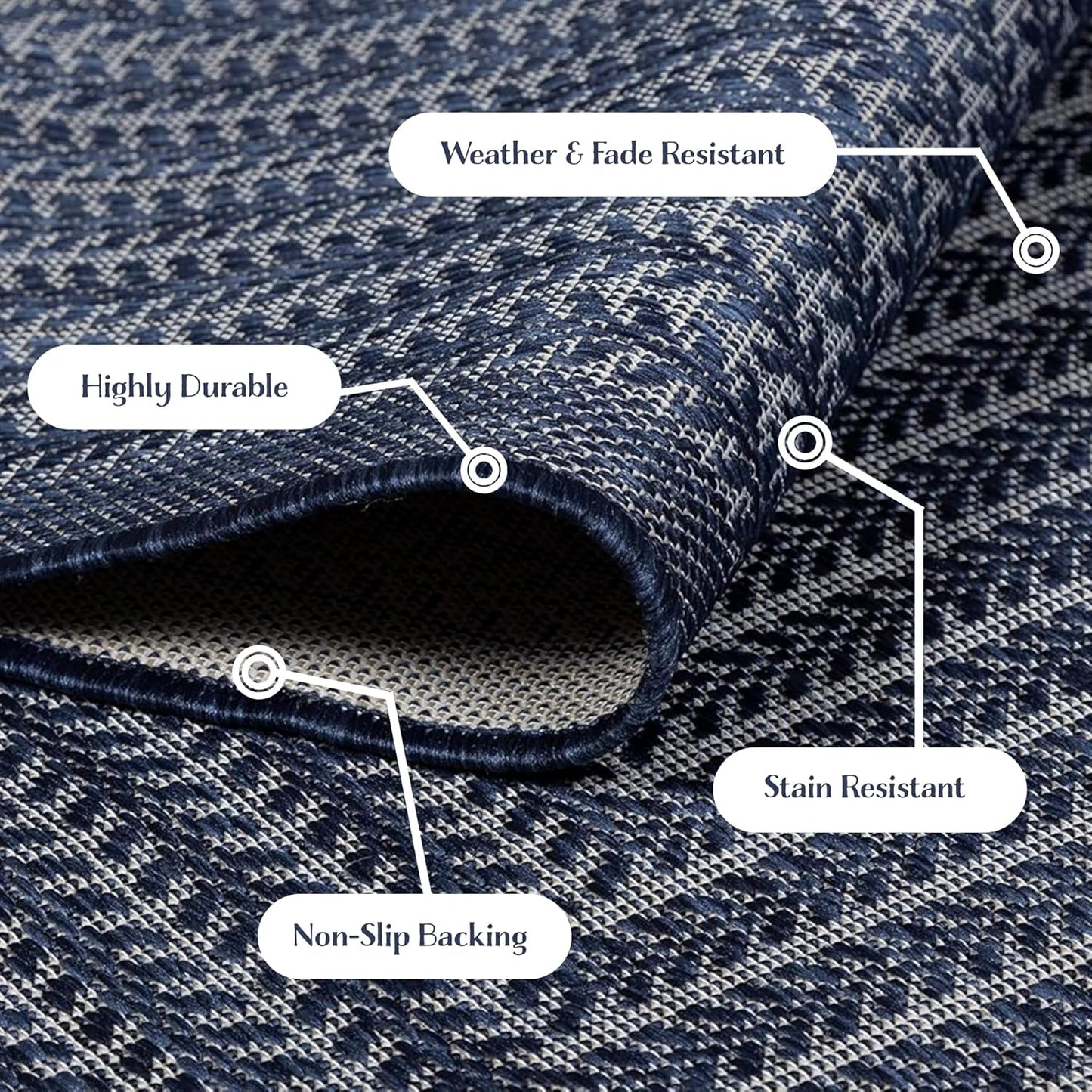 Adiva Rugs Outdoor Indoor Area Rug, Weather Resistant, Easy to Clean, Stain Resistant Floor Mat for Dining Room, Backyard, Deck, Patio (Navy Weiss, 8' x 10')