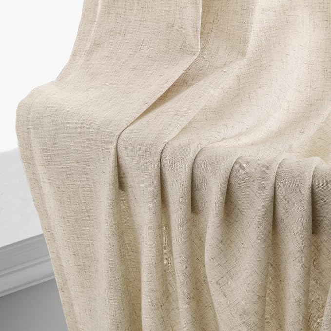 Beige Tan Linen Curtains 84 Inch Length 2 Panel for Bedroom Grommet Burlap Flax Linen Drape Semi Sheer Light Filtering Privacy Neutral Rustic Farmhouse Window Curtain 84 Inches Long for Living Room