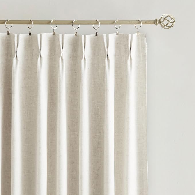 Vision Home Natural Pinch Pleated Full Blackout Curtains Linen Blended Room Darkening Window Curtains 63 inch for Living Room Bedroom Thermal Insulated Pinch Pleat Drapes with Hooks 2 Panel 40"Wx63"L