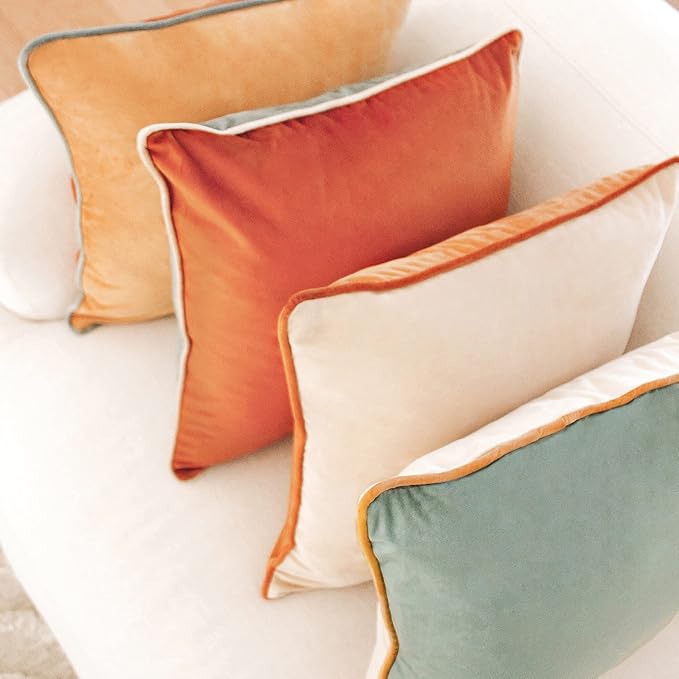 MONDAY MOOSE Decorative Throw Pillow Covers Cushion Cases, Set of 4 Soft Velvet Modern Double-Sided Designs, Mix and Match for Home Decor, Pillow Inserts Not Included (22x22 inch, Orange/Teal)
