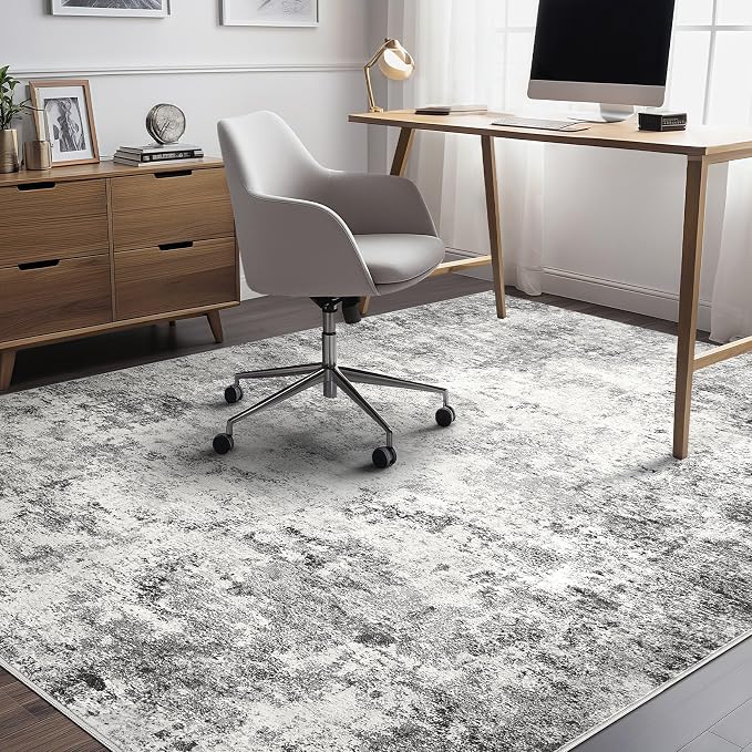 UERMEI 5x7 Area Rug Living Room Rugs - Washable Neutral Modern Abstract Soft Thin Large Rug Indoor Floor No Slip Rug Carpet for Bedroom Under Dining Table Home Office Decor - Grey