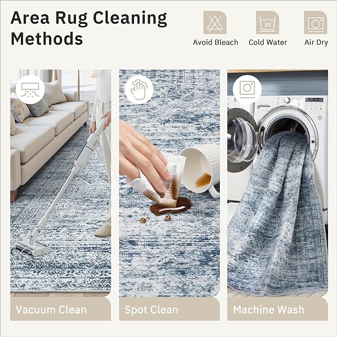 Soalmost 6x9 Area Rug for Living Room Washable 6x9 Non-Slip Modern Rugs for Bedroom Dinning Room Ultra-Thin Indoor Blue
