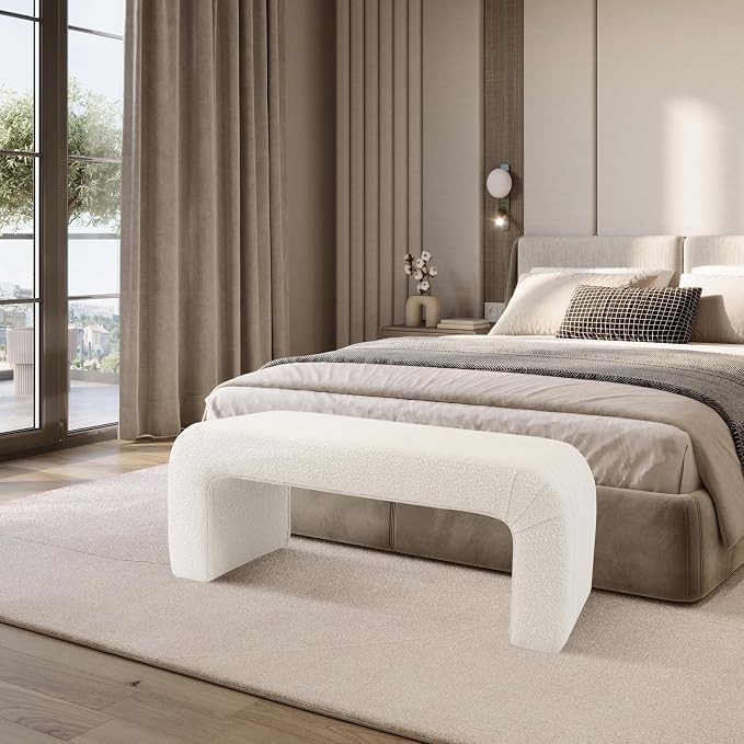 HomePop 48" Arch Channel Bench - Cream Boucle
