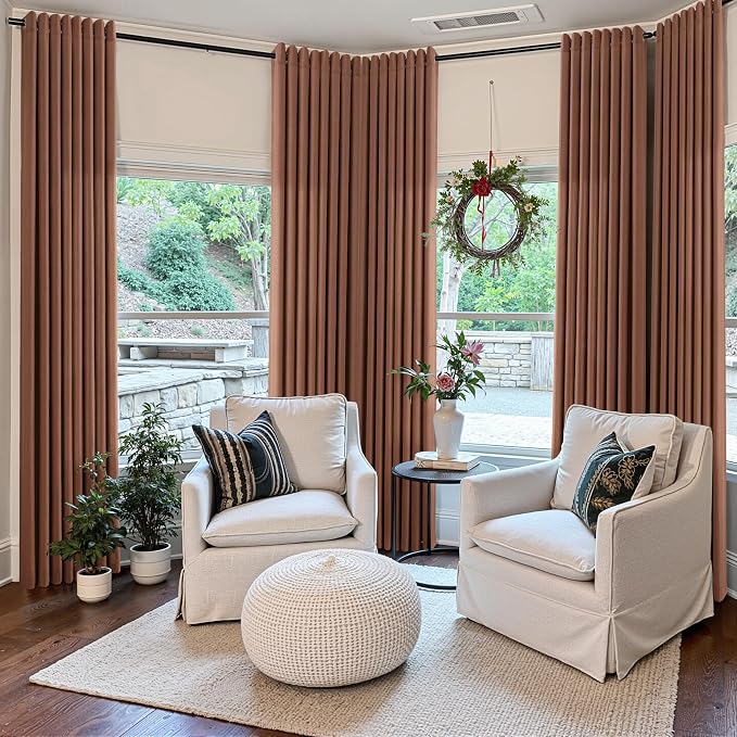 Cappuccino Linen Curtains 102 Inches Length for Living Room Grommet Light Filtering Elegant Lightweight Breathable Extra Long Window Curtain for Bedroom Rustic Farmhouse Sheer Drapes 52x102, 2 Panels