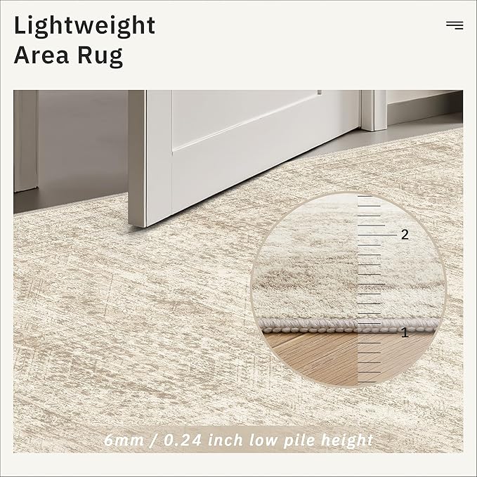 Soalmost Area Rug 10x12 Vintage Washable Living Room Large Carpet Non Slip Bedroom Indoor Office Dining Room Low Pile Thin Rug Beige