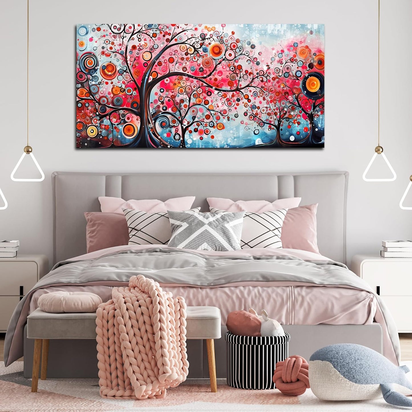 ENTANUB Tree Wall Art for Living Room, Abstract Canvas Wall Decor for Bedroom, Pink Print Paintings, Size 24x48 Inches