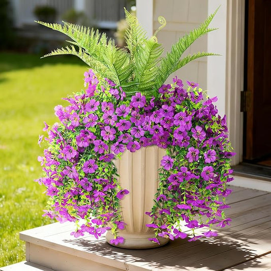 ZFProcess Artificial Fake Hanging Flowers for Outdoors, Silk Daisy with Articial Boston Ferns Plants Set, Realistic Spring Fake Outdoor Flowers UV Resistant Porch Patio Yard Decor