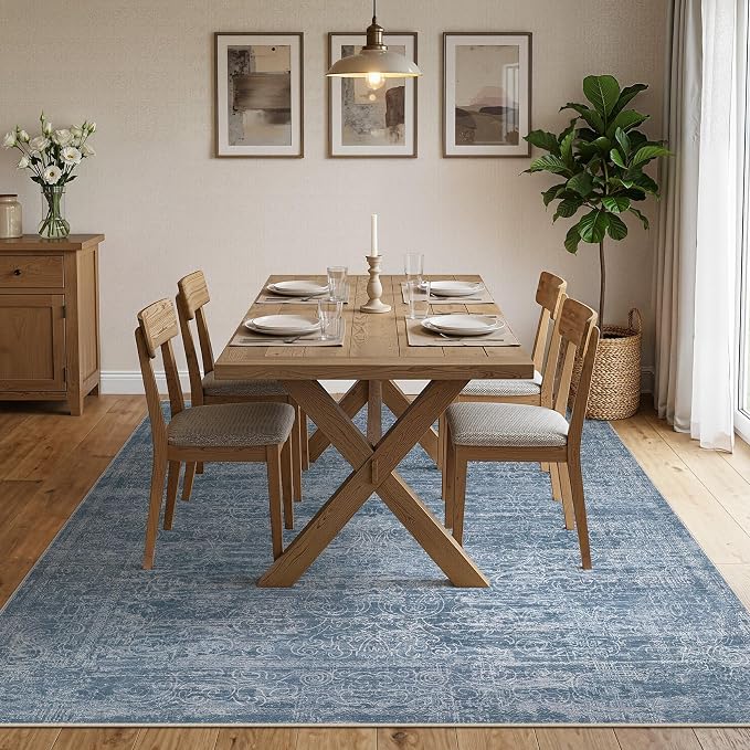 DMOYEST Area Rug Living Room Rugs - 10x12 Washable Large Soft Indoor Neutral Modern Abstract Low Pile Rug Carpet for Bedroom Dining Room Farmhouse Home Office - Dark Blue