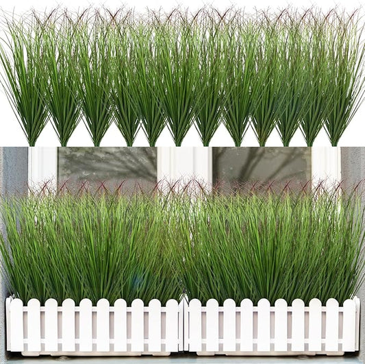 36Pcs Artificial Grass Plants Outdoor Faux Shrubs Wheat Grass Green Onion Grass Artificial Greenery Tall Stems for Indoor Outdoor Office Home Decor（Green Red Tail）