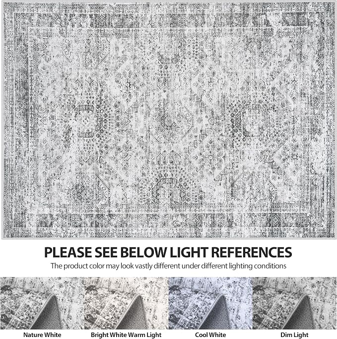 8x10 Area Rugs for Living Room Rug Washable: Abstract Large Rug for Dining Room Bedroom Carpet Non Slip 8 by 10 Indoor Modern Nursery Home Office Grey