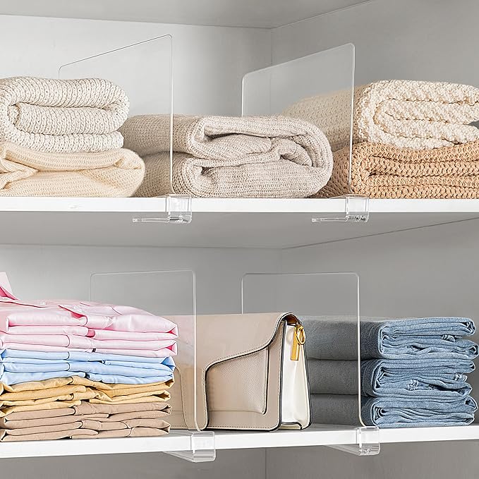 HBlife 8 Pack Clear Shelf Dividers, Vertical Purse Organizer for Closet Perfect for Sweater, Shirts, Handbags in Bedroom and Kitchen, Adjustable Acrylic Bookshelf for Organization