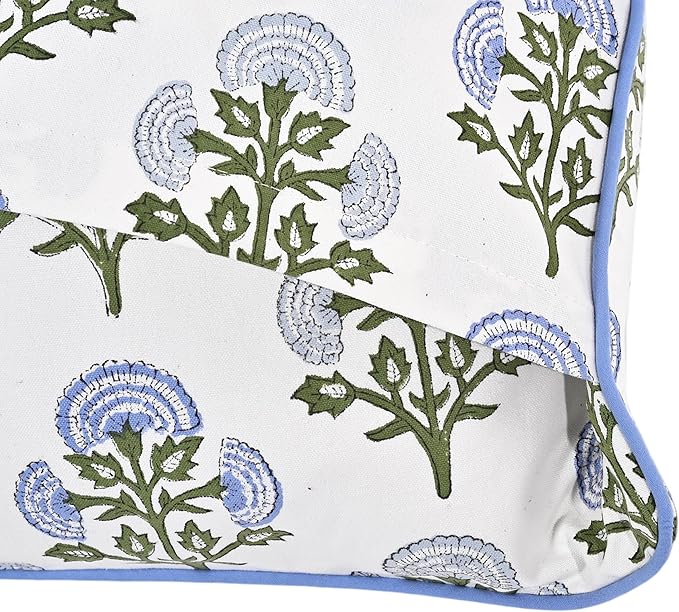 Ridhi Block Print Mughal Buta Blue Pillow Cover 20" x 20" (Pack of 2) Decorative Couch Pillows for Living Room, Chic Boho Cute Outdoor Pillows Covers Gifts for Spring, Easter and Valentine