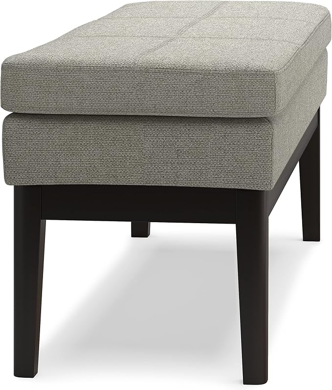 SIMPLIHOME Carlson Ottoman Bench - 45 inch Wide Upholstered Vegan Leather Rectangle Ottoman in Greige, Mid Century Modern Bench for Bedroom, Entryway or Living Room with Padded Seat