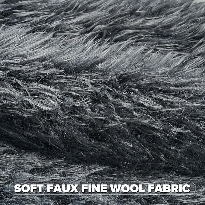 FUTEI Pack of 2 Shaggy Mongolian Faux Wool Throw Pillow Covers 18x18 Inch Soft Decorative Cushion Case for Couch Bed Living Room, Dark Grey