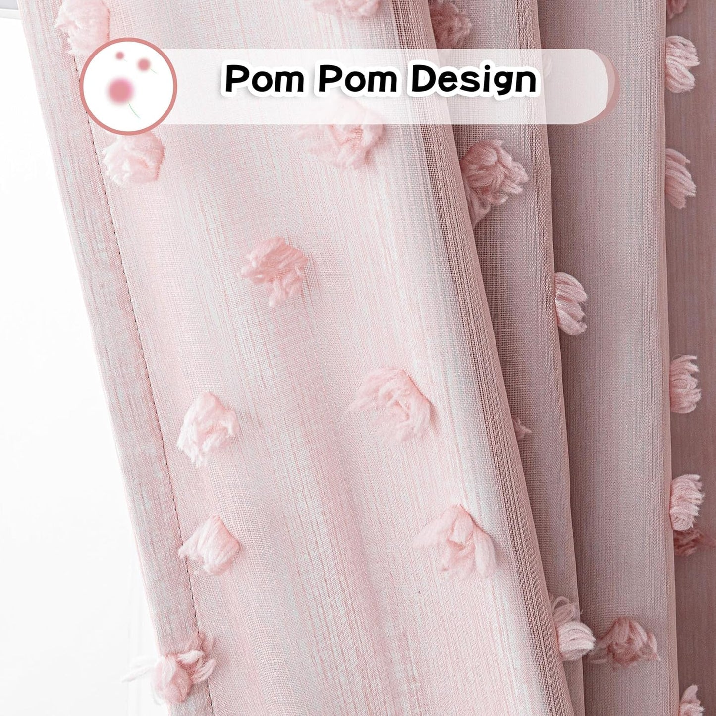 MYSKY HOME 100% Blackout Curtains for Girls Bedroom 84 Inch Long Total Light Blocking Blush Pink Curtain for Living Room 2 Panels Room Darkening Grommet Window Drapes with Pom Pom Sheer 52W x 84L