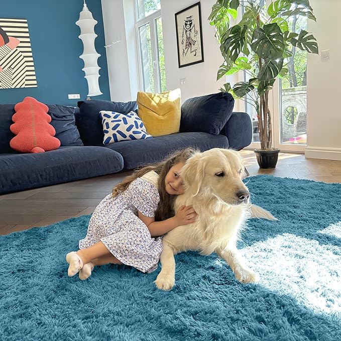 OLANLY 2x5 Machine Washable Runner Rugs for Hallway, Soft Fluffy Shaggy Bedside Rugs for Bedroom, Living Room, Indoor Floor Carpet for Kids Girls and Boys, Home Decor Aesthetic, Slate Blue