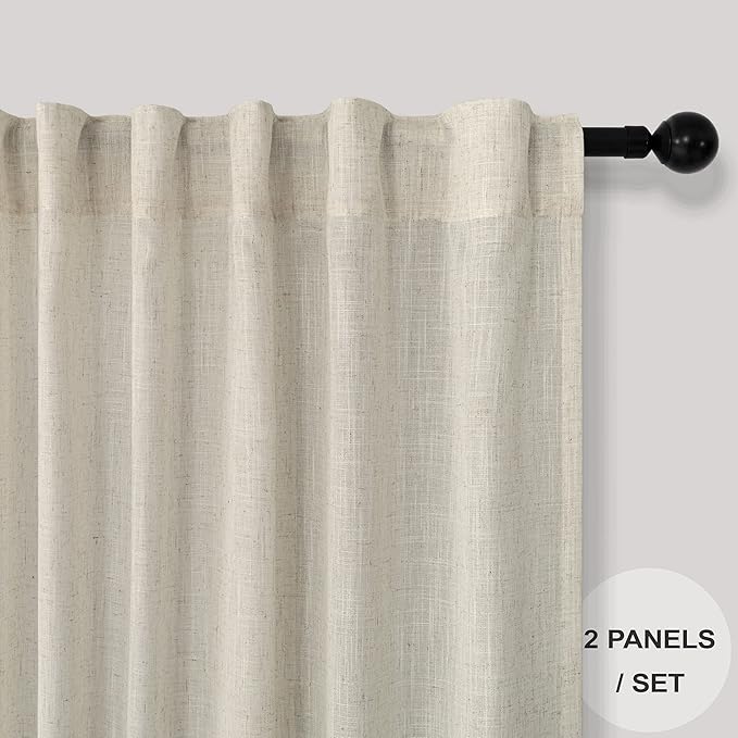 Beige Curtains 38 Inch Width for Living Room 2 Panels Back Tab Rod Pocket Flax Linen Semi Sheer Light Filtering Mini Curtains for Door Window Boho Farmhouse Bedroom Decor Tan 38 Inch Wide by 96 Long