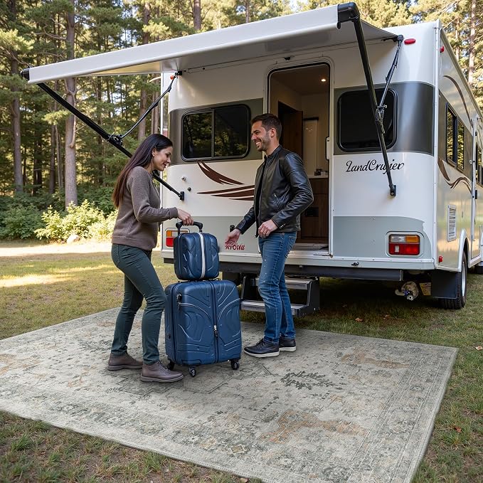 GENIMO Outdoor & Indoor Area Rug 6'x9', Waterproof, Non-Shedding, Easy Cleaning, Boho Mat for Patio, Living Room, Balcony, Dining Room, RV, Deck, Bedroom, Camping, Outside Carpet,Light Grey Brown