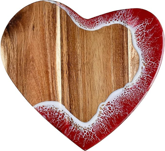 Heart Serving Board - Acacia Wood with Epoxy (11.8" x 10.6"), Adorable Charcuterie Cheese Tray, Kitchen Gift Idea, Cute Cutting Board for Women, Valentine Gift, Housewarming Present