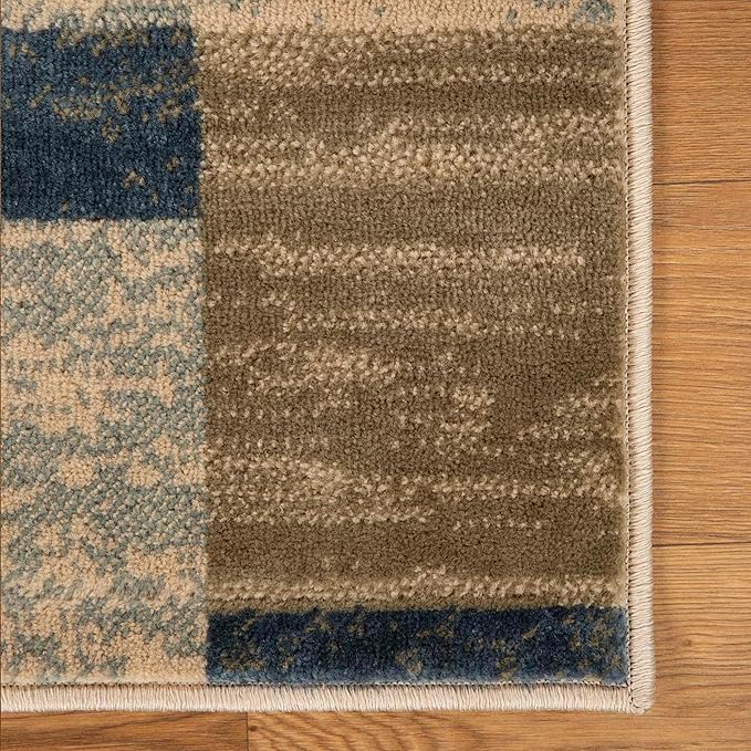 Superior Indoor Runner Rug, Jute Backed, Modern Geometric Patchwork Floor Decor for Bedroom, Office, Living Room, Entryway, Hardwood Floors, Rockwood Collection, 2' 7" x 8', Midnight Navy