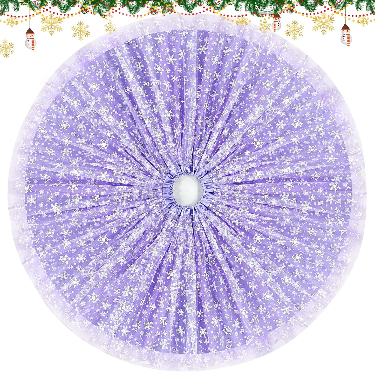 Christmas Wedding Tree Skirt, 4 Layer 45 in Snowflake Tulle Tree Decoration for Party Indoor, Fluffy Tree Cover Mat Ornament for Holiday, Purple