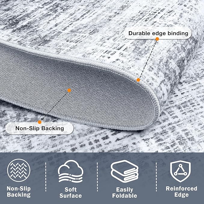 8x10 Area Rugs Washable Rug:Anti-Skid Abstract Modern Living Room Rug Soft Thin Carpets Indoor Floor Non-Shedding Carpet for Bedroom Dining Farmhouse Nursery Home Office(Black/Grey/White, 8x10)