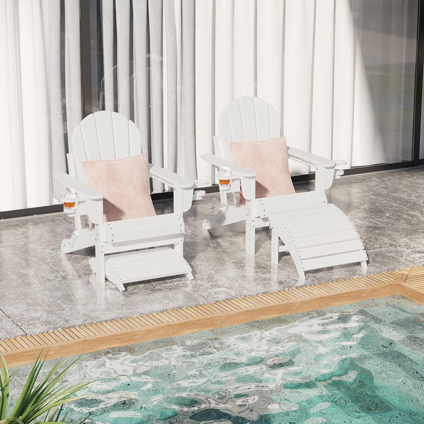 Sundale Outdoor Folding Plastic Adirondack Ottoman, All-Weather Adirondack Chair Footrest, Fade and Rust Resistant, Perfect for Outside Patio Garden Pool Yard White