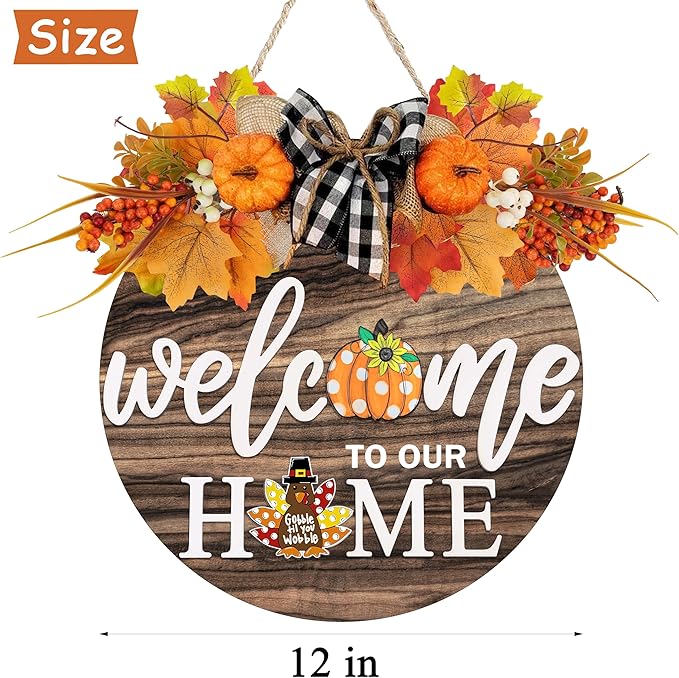 Interchangeable Welcome Sign for Front Door with 4 Seasonal Wreaths 21 Changeable Icons, Farmhouse Rustic Outdoor Welcome Signs Porch, Spring Winter Fall Decorations for Home House Warming Gifts