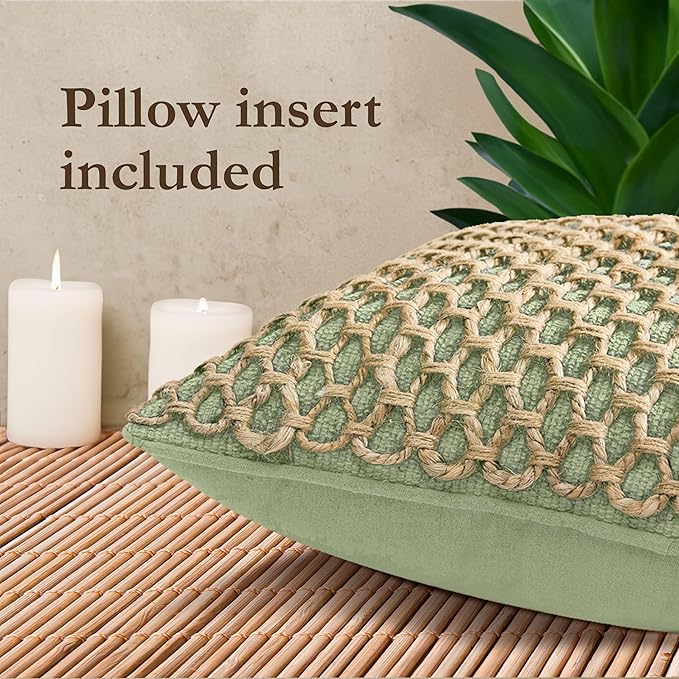 Boho Living 18x18 Sage Green Throw Pillow Covers with Pillow Insert Included, Pack of 1