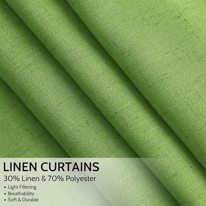 Lime Green Linen Curtains 84 Inches Long, Back Tab Light Filtering Semi Sheer Privacy Drapes for Living Room & Bedroom Simple Style, 52x84 inch, 2 Panels