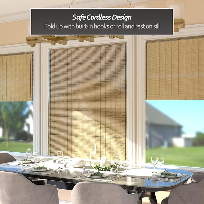Red Lantern Burnt Bamboo Cordless Window Shade - Tortoise, 48" Wide