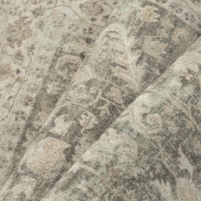 PureCozy Brown 5x7 Area Rug Vintage Washable Living Room Carpet Non Slip Bedroom Indoor Office Low Pile Traditional Distressed Retro Accent Rug for Dining Room Bathroom Kitchen