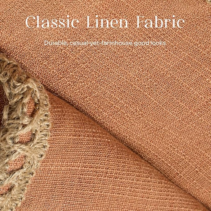 Phantoscope Pack of 2 Farmhouse Decorative Solid Throw Decorative Pillow Cover Burlap Linen Trimmed Tailored Edges Orange 18 x 18 inches, 45 x 45 cm