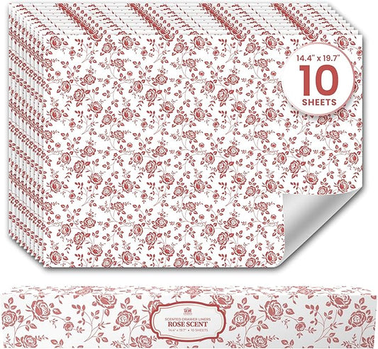 Rose Scented Drawer Liners for Dresser Drawers (10 Large Sheets, 19.7" x 14.4") - Non Adhesive Drawer Paper Liner for Bedroom Dresser & Closet Shelves by Linda’s Essentials
