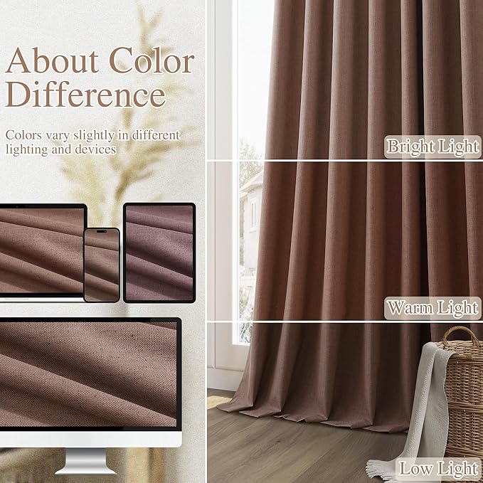 Guken 100% Blackout Curtains 102 Inch Length 2 Panels Set for Living Room Bedroom Back Tab Thermal Insulated Black Out Linen Drapes Room Darkening Cappuccino,52x102