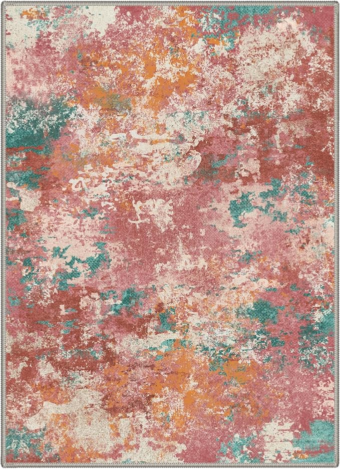 BEIMO Area Rugs 6x9 for Living Room Bedroom, Modern Abstract Machine Washable Rug, Large Soft Low Pile Floor Cover with Non Slip Backing for Dining Room, Red Green