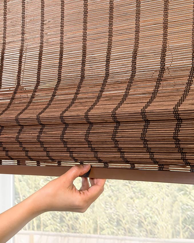 CHICOLOGY Bamboo Roman Shade, Cordless Light Filtering Woven Wood Window Treatment for Living Room, Dining Room, Kitchen & Office, Natural Bamboo Blinds for Boho Coastal Decor, Bear, 47"W x 64"H