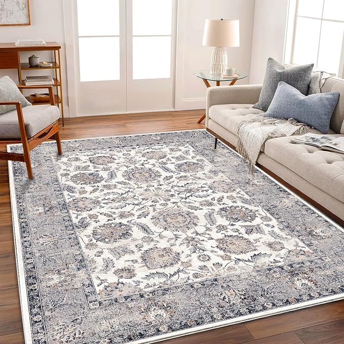 CHAMPLANT 6x9 Washable Area Rug Boho Chic Medallion Distressed Design Non-Shedding Easy Care Ideal for High Traffic Areas in Living Room Bedroom Office Kitchen Coffee Table Large Carpet