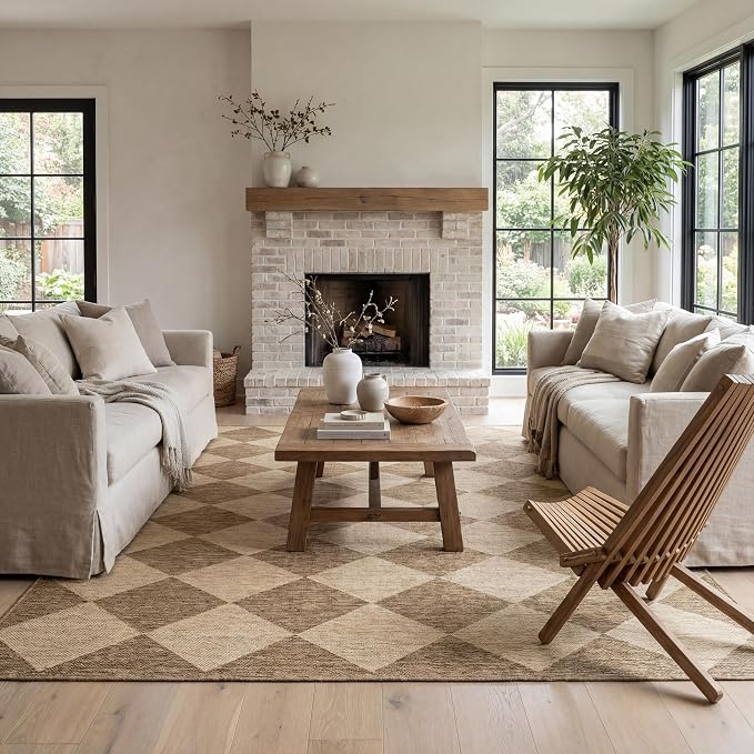 nuLOOM Outdoor Performance Collection Sabina Brown/Ivory, 9'6" x 12', Soft, High Traffic, Stain Resistant, Easy Clean, Durable Area Rug for Indoor/Outdoor Patio, Deck, Porch, Garden, Courtyard