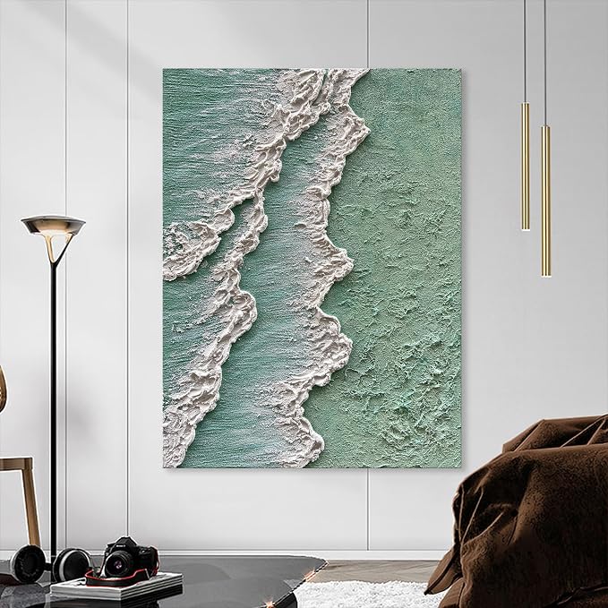 NANKAI Art Hand-Painted Green Thick Texture Abstract Oil Painting Hand-Painted Ocean Landscape Oil Painting Home Wall Decoration Art