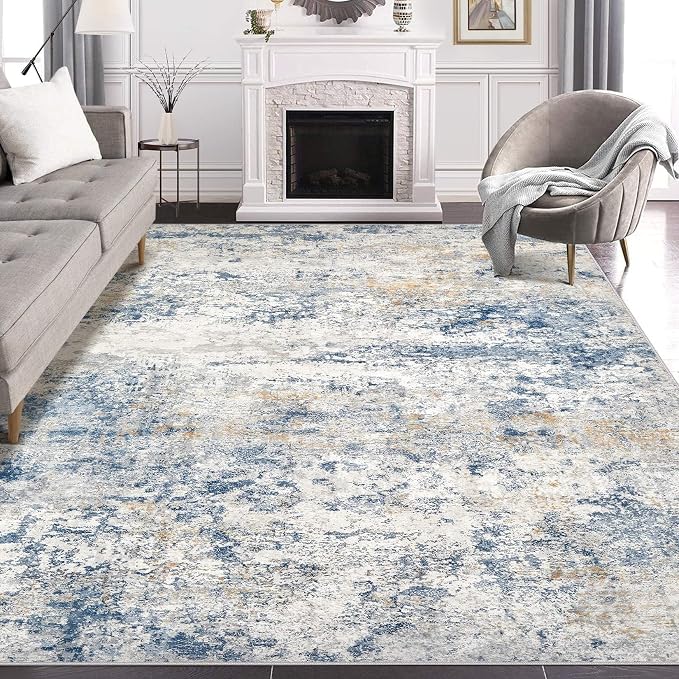DMOYEST Area Rug Living Room Rugs - 5x7 Abstract Large Soft Indoor Washable Rug Neutral Modern Low Pile Carpet for Bedroom Dining Room Farmhouse Home Office - Blue