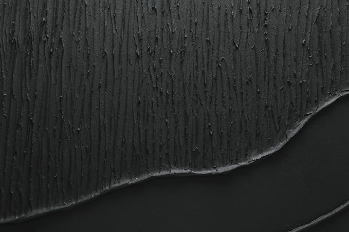 Large Black 3D Textured Wall Art, Hand-Painted Minimalist Canvas Artwork | Modern Abstract Vertical Wall Decor for Living Room Bedroom Office, Original Ocean Waves Oil Painting Home Decor, 24x36 in