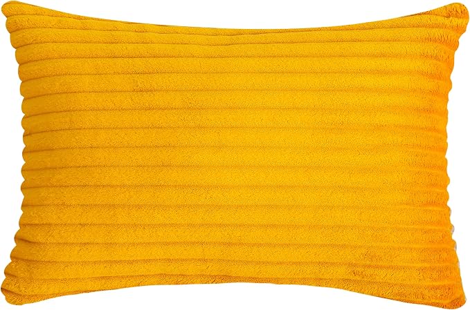 TangDepot Velvet Big Corduroy Pillow Covers 12x18 Deep Yellow 2-Pack | Soft wide-stripe corduroy pillow cover, hidden zipper, machine washable, easy refresh, for bedroom living room indoor outdoor