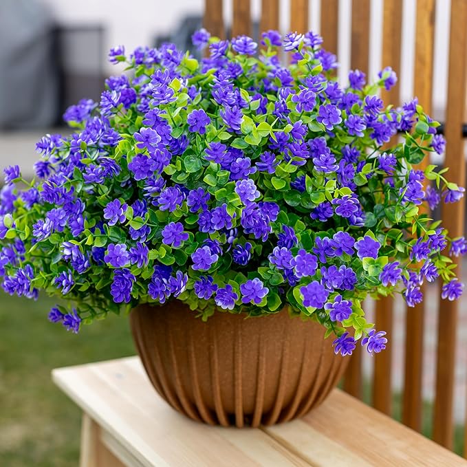 AXYLEX Artificial Flowers for Outdoors Fake Plants - 12 Bundles Faux Outside Greenery Boxwood No Fade Plastic Shrubs Fall Decor Farmhouse Home Garden (Purple)