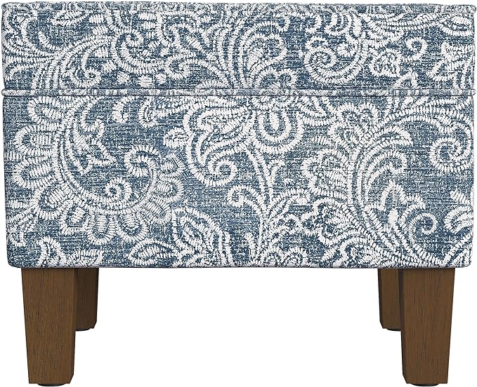 HomePop 22" Modern Rectangular Storage Ottoman - Blue Denim Jacobean Print