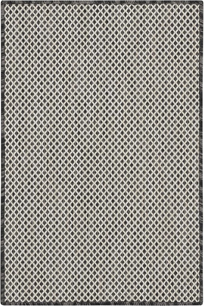 Nourison Home Courtyard Ivory Charcoal 2' x 3' Area Rug - Easy Clean, Non Shedding, Bed Room, Living Room, Dining Room, Kitchen (2' x 3')