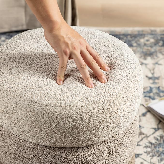 Glitzhome Round Ottoman with Storage Set of 2 Vanity Stool Foot Rest with Removable Lid Modern Upholstered Velvet Storage Ottoman Stool for Living Room and Dorm, Gradient Brown