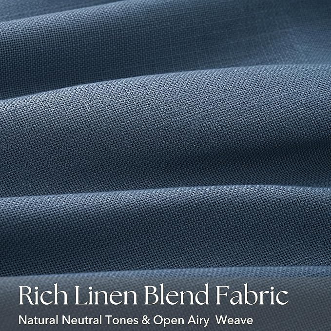 Pinch Pleated Navy Blue Linen Curtains 90 inch Length for Living Room 2 Panel Set Light Fitering Semi Sheer Navy Window Curtain Pinch Pleate with Hooks Farmhouse Bedroom Long Drapes 90