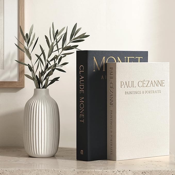 Aesthetic Decorative Books - Coffee Table Books Decor - Faux Decor Book Storage Box for Decoration - Set of 2 Linen Fake Book for Home Table Decors - Photo Storage Keepsake Box